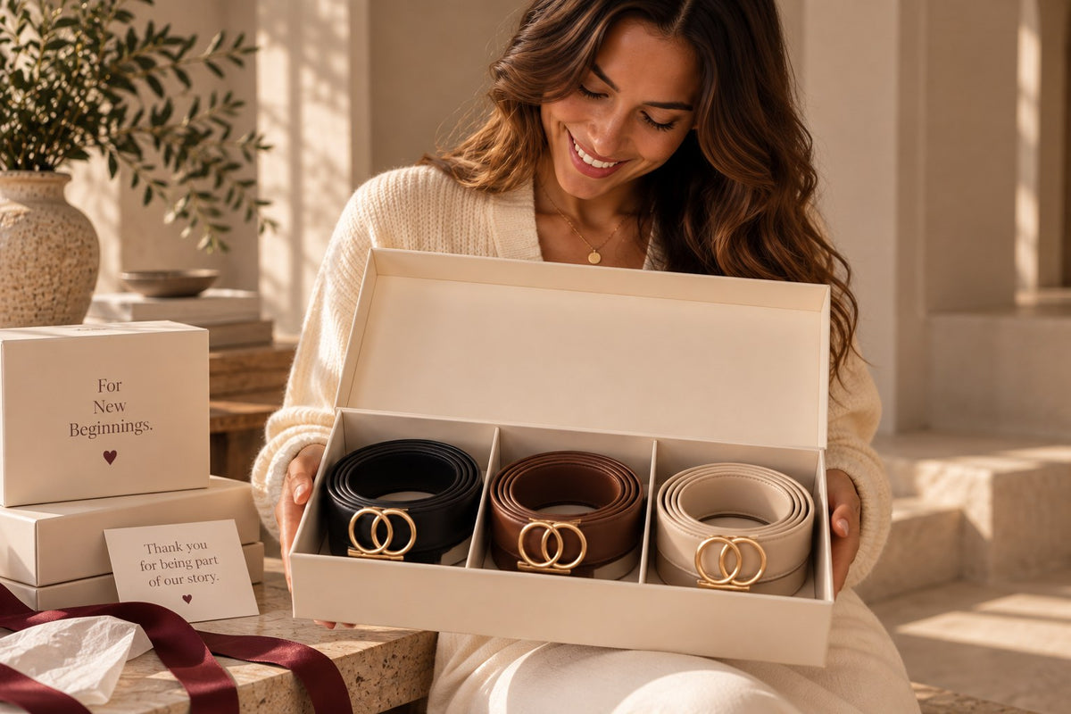 The Amelia Trio gift box, three belts in one box