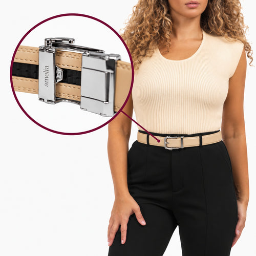 Classic Belt - Beige — hole-free leather belt