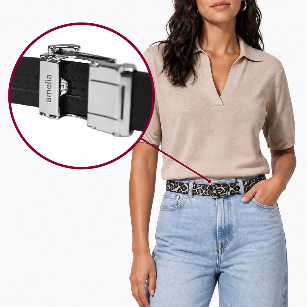 Classic Belt - Leopard Charcoal — hole-free leather belt