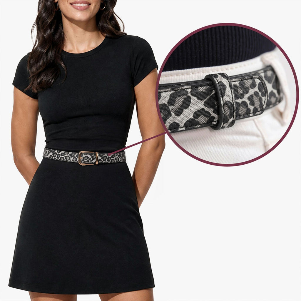 Classic Belt - Leopard Charcoal — hole-free leather belt