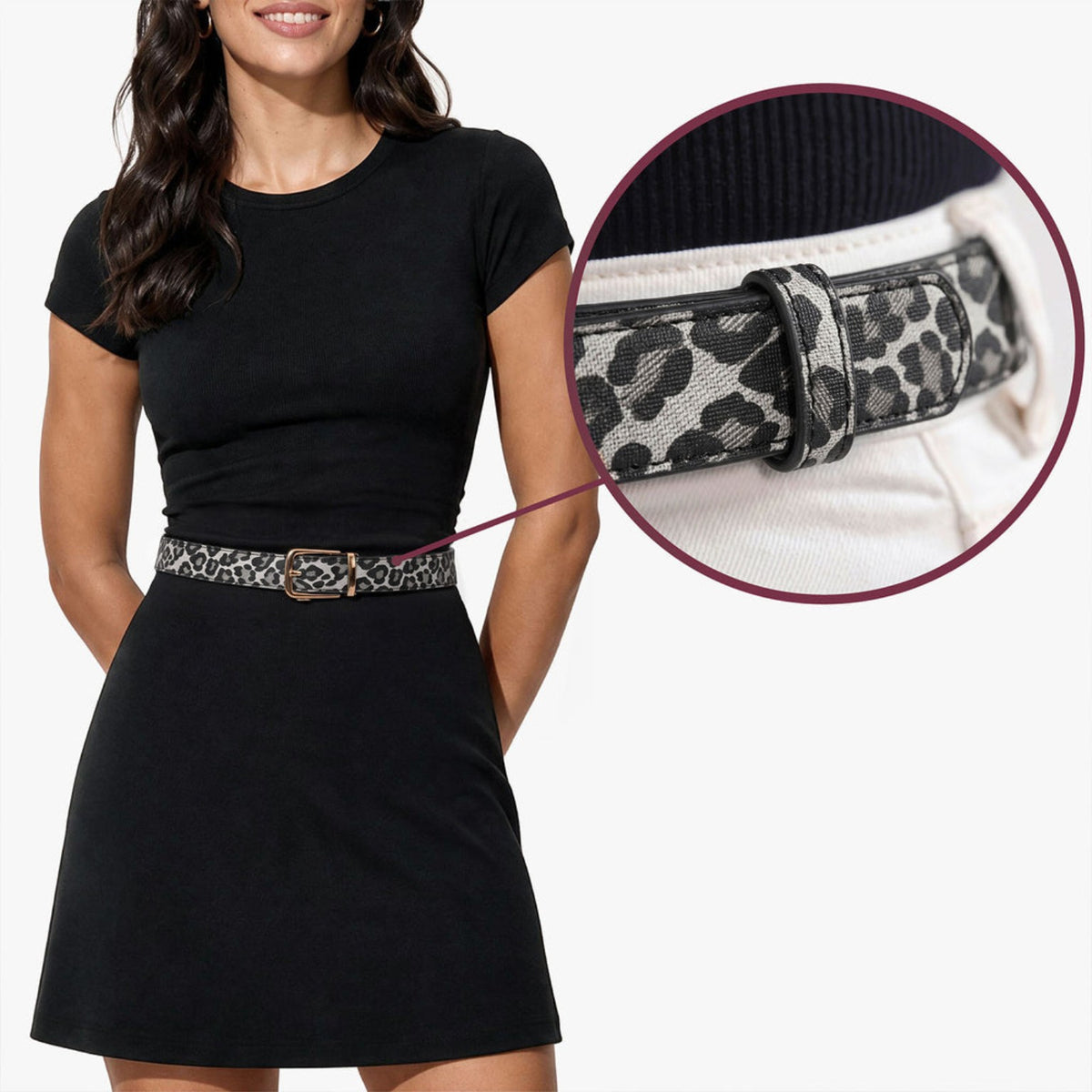Classic Belt - Leopard Charcoal — hole-free leather belt