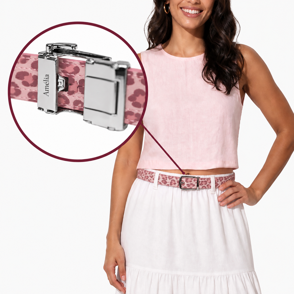 Classic Belt - Leopard Pink — hole-free leather belt
