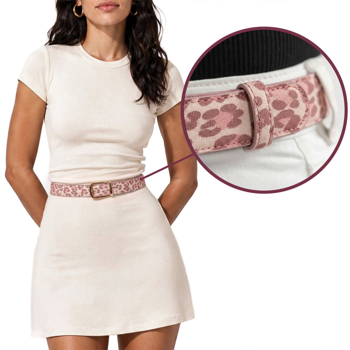 Classic Belt - Leopard Pink — hole-free leather belt