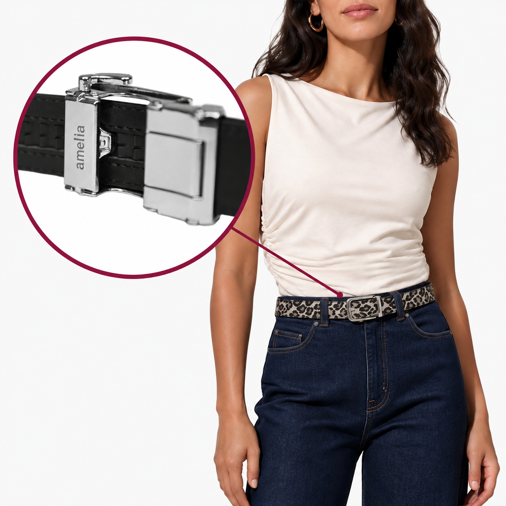 Classic Belt - Leopard Snow — hole-free leather belt