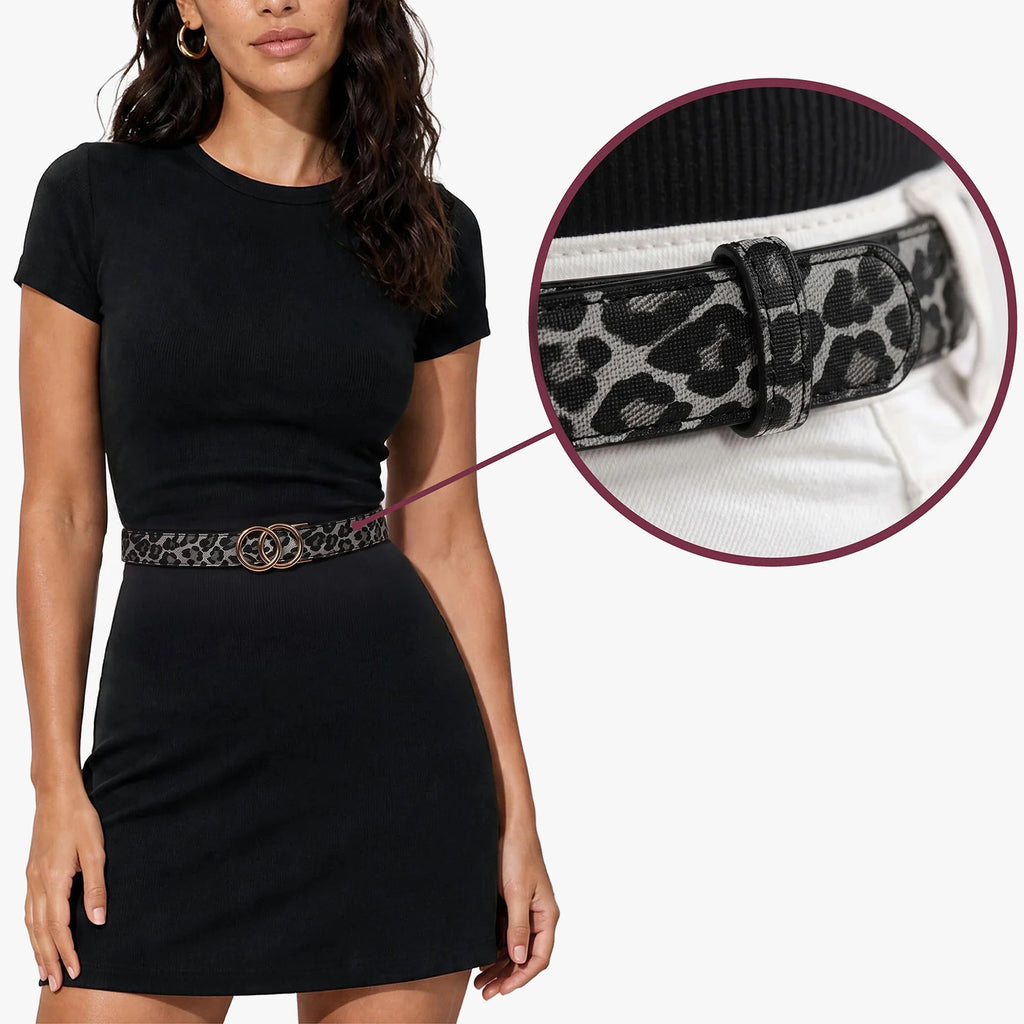 Leopard Belt - Charcoal — hole-free leather belt