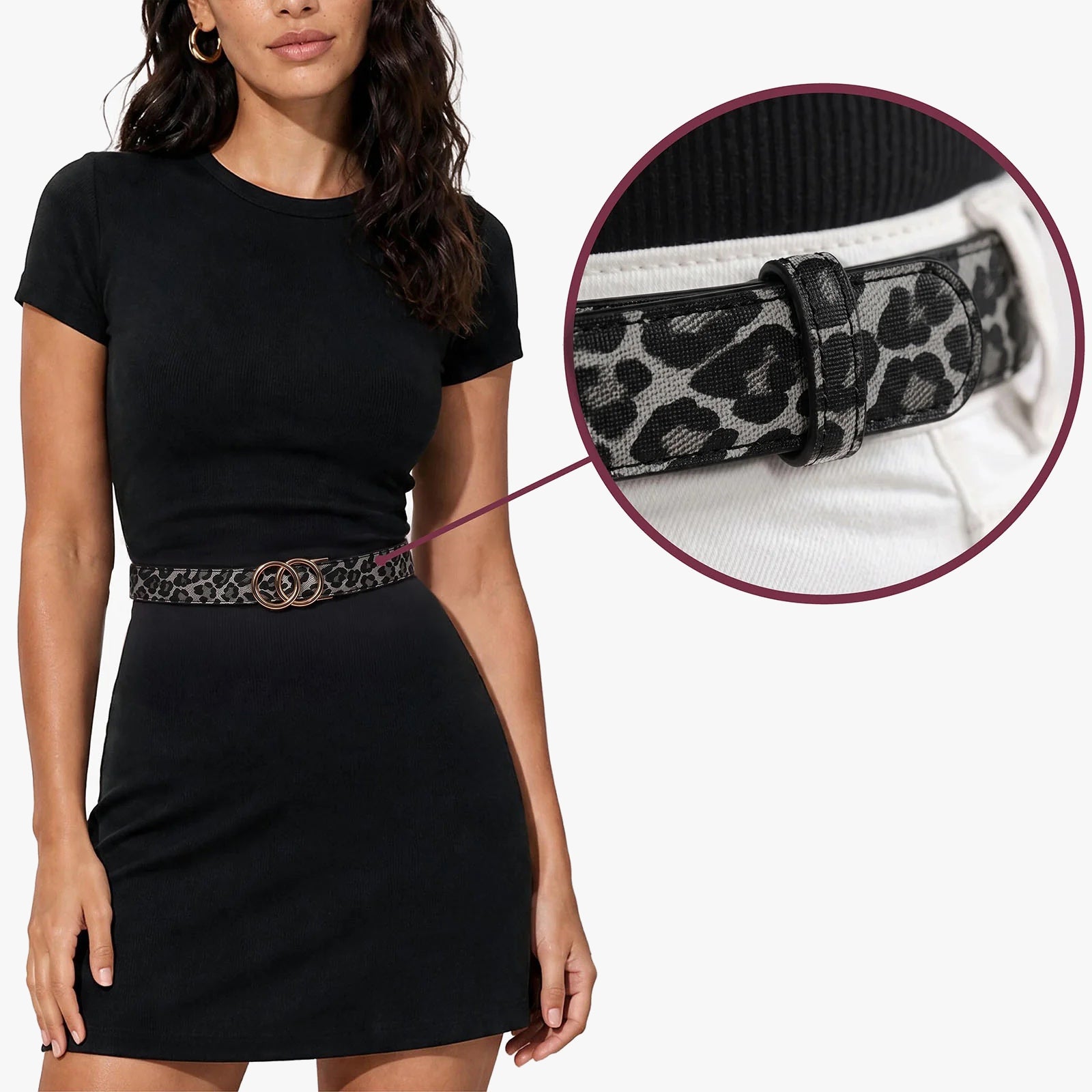 Leopard Belt - Charcoal — hole-free leather belt