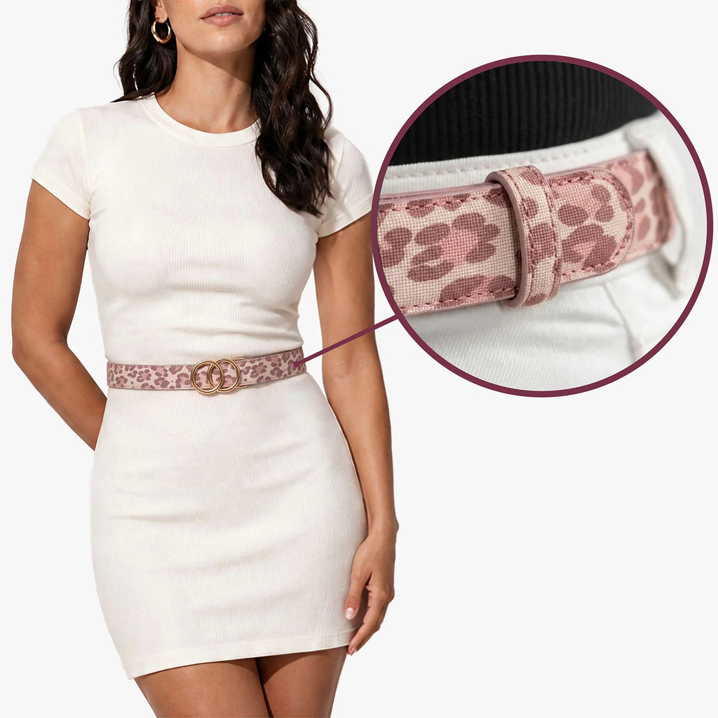 Leopard Belt - Pink — hole-free leather belt