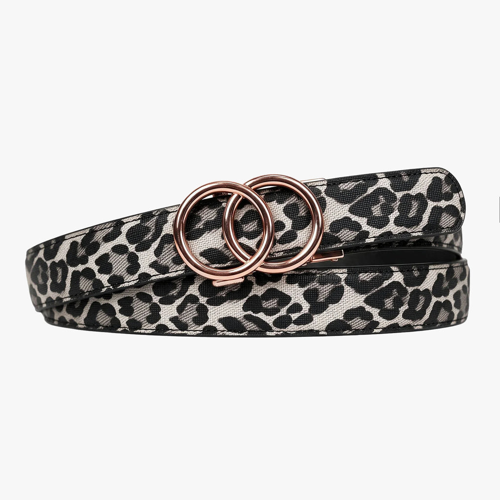 Leopard Belt - Snow — hole-free leather belt