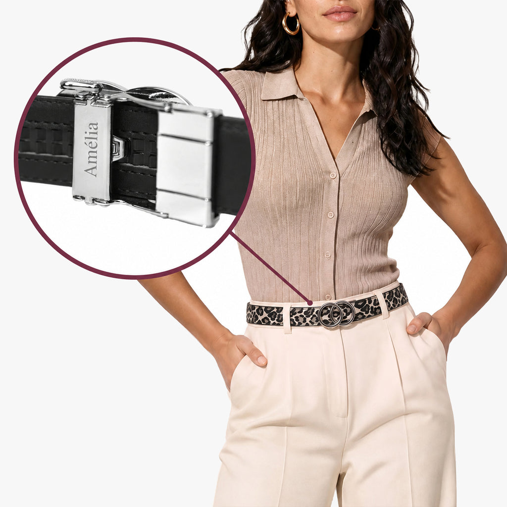 Leopard Belt - Snow — hole-free leather belt