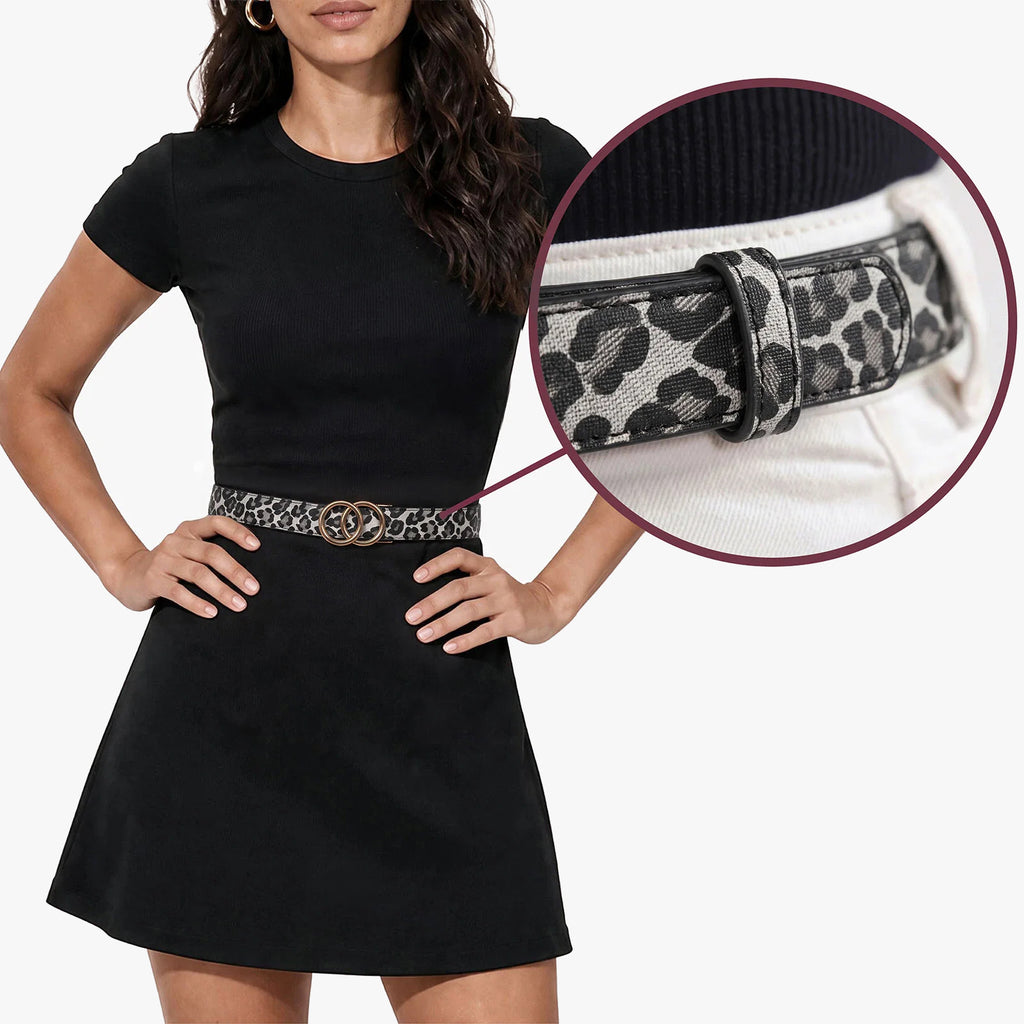 Leopard Belt - Snow — hole-free leather belt
