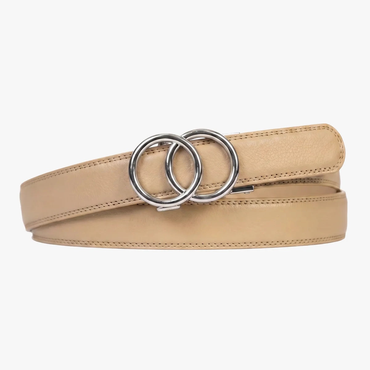 The Amelia Belt Modern, Beige strap, Silver buckle
