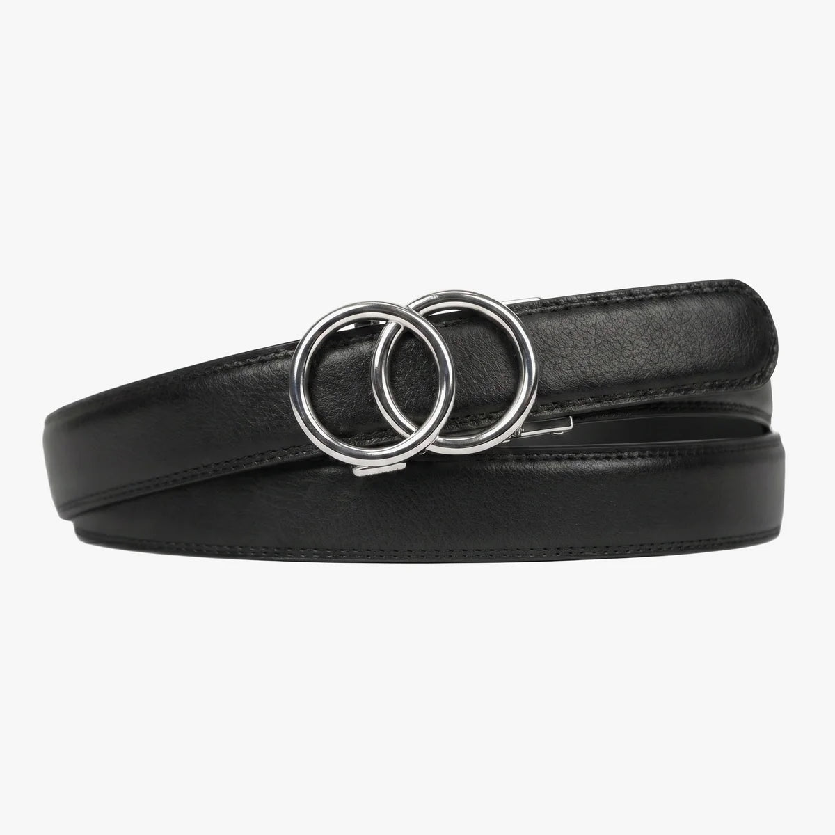 The Amelia Belt Modern, Black strap, Silver buckle